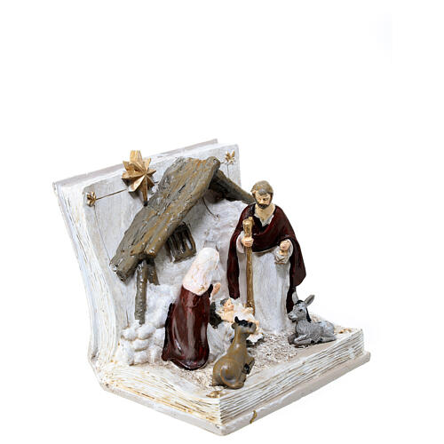 Nativity in a book with 8 cm characters 10x10x10 cm, painted resin 3