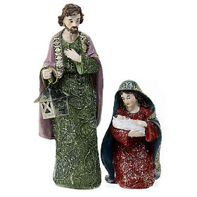 Krippenset Krippe und Heilige Drei Könige aus farbigem Harz, 20 cm
