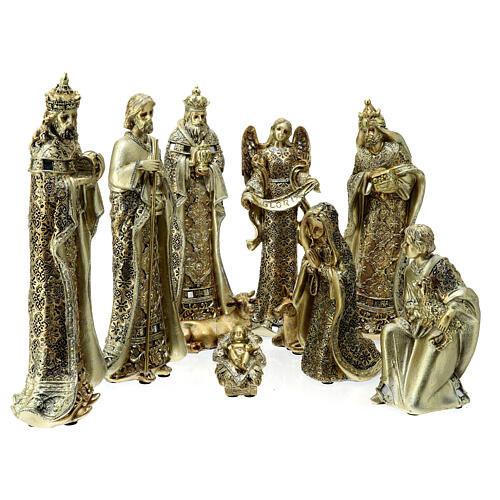 Nativity Scene of 24 cm, golden resin, set of 10 1