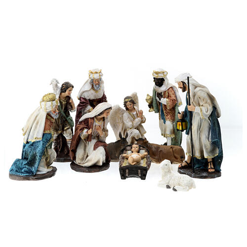 Complete Nativity set 30 cm 11 pcs resin and fabric 1
