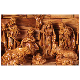Stable music box with complete Bethlehem olivewood Nativity Scene, 20x30x15  cm