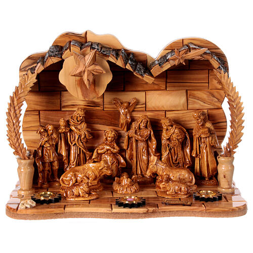 Complete Nativity Scene with music box complete olive wood Bethlehem, 20x30x15 cm 1