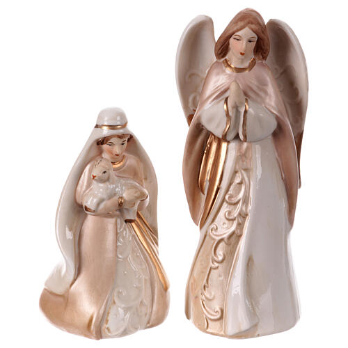 Belén porcelana pintada blanco oro rosa 11 estatuas 16 cm 4