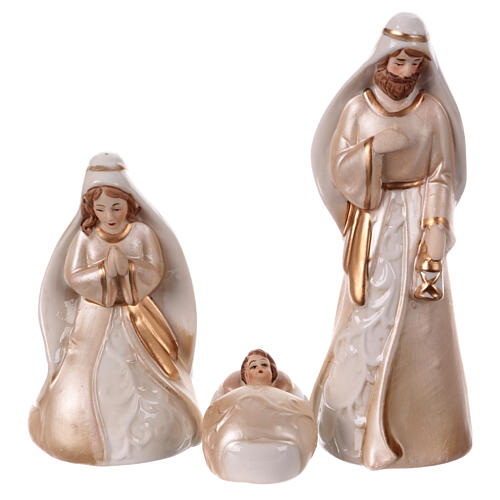 Szopka porcelana malowana biała złota i pudrowo różowa 11 figur 16 cm 2