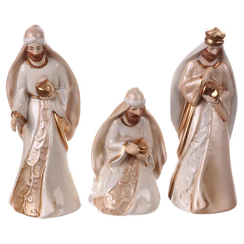 Porcelain nativity scene set painted white gold powder 11 statues 16 cm 3