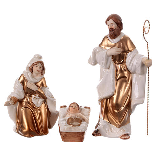 White and old gold porcelain Nativity Scene, set of 11 statues of 18 cm 2