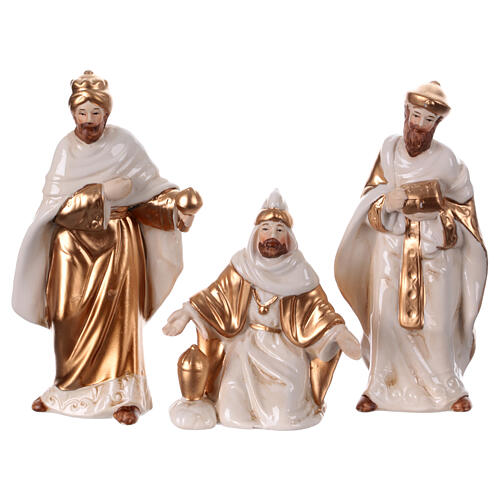 White and old gold porcelain Nativity Scene, set of 11 statues of 18 cm 3