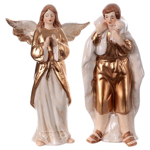 White and old gold porcelain Nativity Scene, set of 11 statues of 18 cm 4