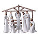 Belén cabaña estilizada 20 cm resina blanca 11 figuras s1