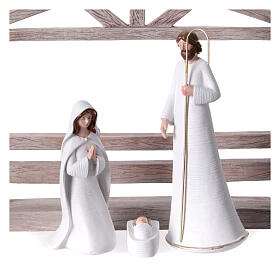 Crèche cabane stylisée 20 cm résine blanche 11 figurines