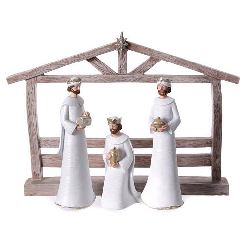 Crèche cabane stylisée 20 cm résine blanche 11 figurines 3