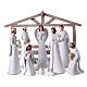Crèche cabane stylisée 20 cm résine blanche 11 figurines s1