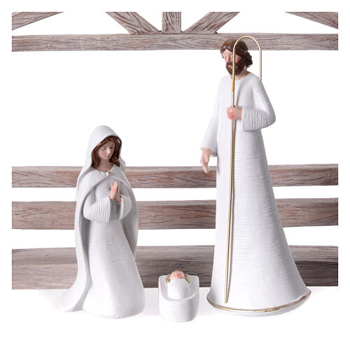 Presepe capanna stilizzata 20 cm resina bianca 11 soggetti 2