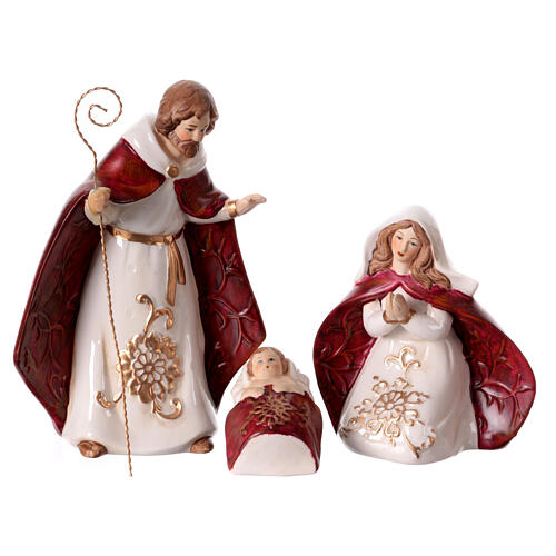 White and red porcelain Nativity Scene, set of 11 figurines of 20 cm 2