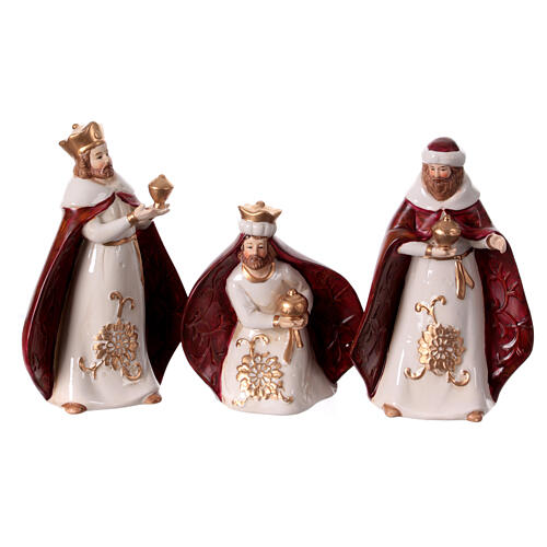 White and red porcelain Nativity Scene, set of 11 figurines of 20 cm 3
