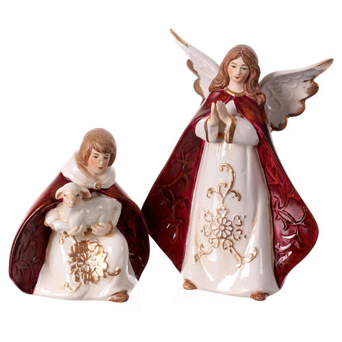 White and red porcelain Nativity Scene, set of 11 figurines of 20 cm 4