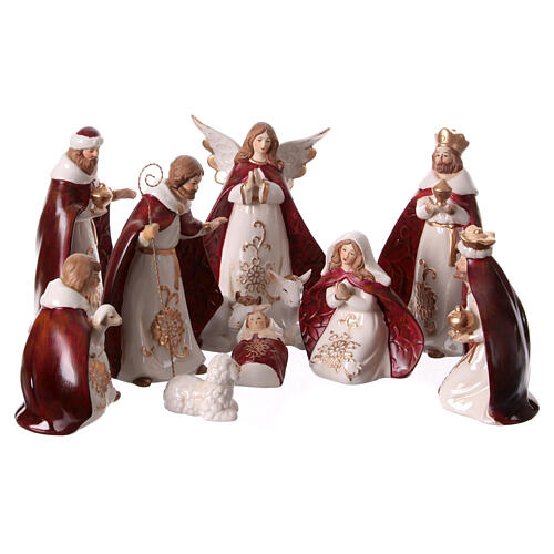 Belén porcelana blanco rojo pintado 20 cm 11 estatuas 1