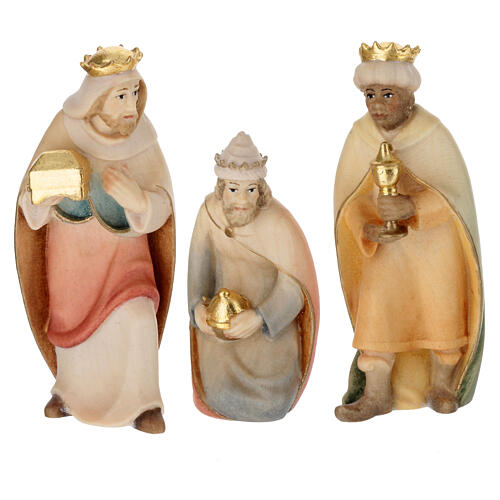 Complete nativity set Val Gardena Rudolf maple wood 13 pcs 9 cm 3