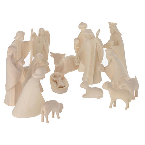 Aram Nativity Scene of Val Gardena natural wood, 17 pieces of 10 cm 3