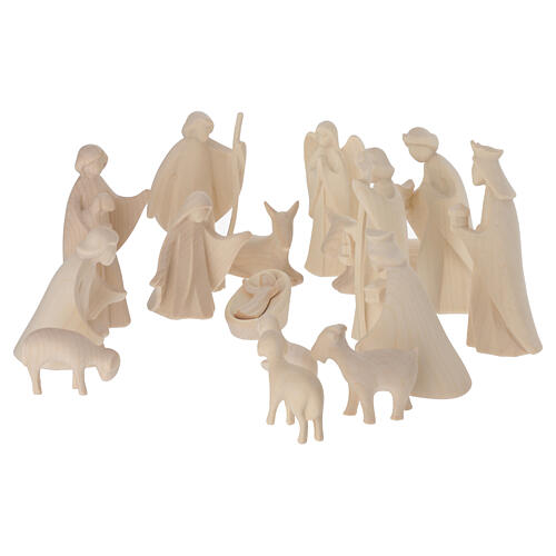 Crèche Aram bois naturel Val Gardena 17 pcs 10 cm 2