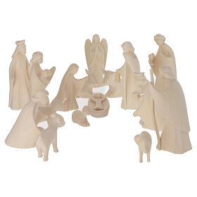 Complete nativity Val Gardena Aram 17 pieces in natural wood 13 cm