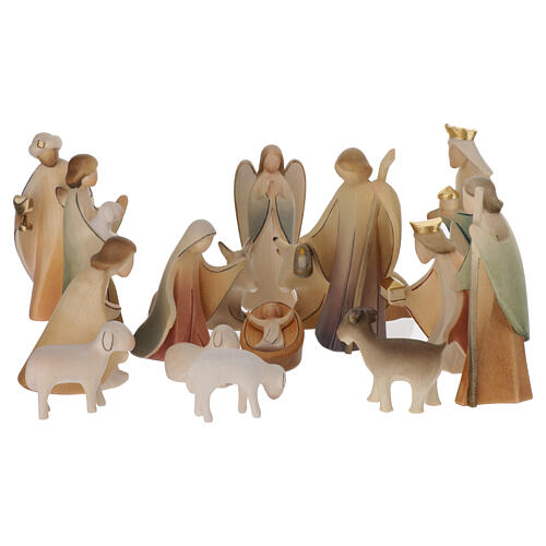 Val Gardena Nativity Scene, 17 painted figurines of 13 cm, "Aram" collection 1