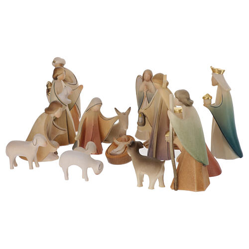 Val Gardena Nativity Scene, 17 painted figurines of 13 cm, "Aram" collection 3