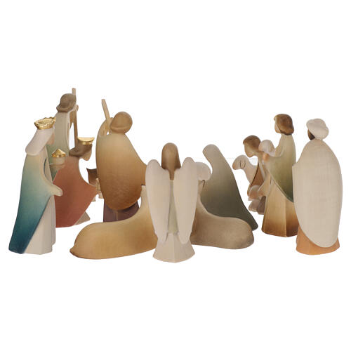 Val Gardena Nativity Scene, 17 painted figurines of 13 cm, "Aram" collection 10