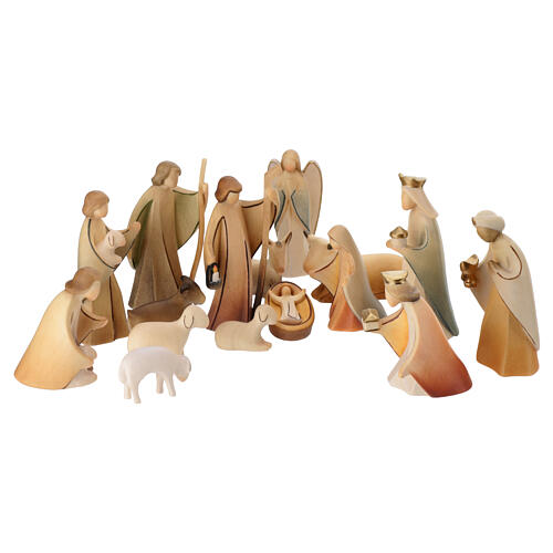 Nativity Scene set of 17 pieces, Aram collection, Val Gardena painted wood, 10 cm 1