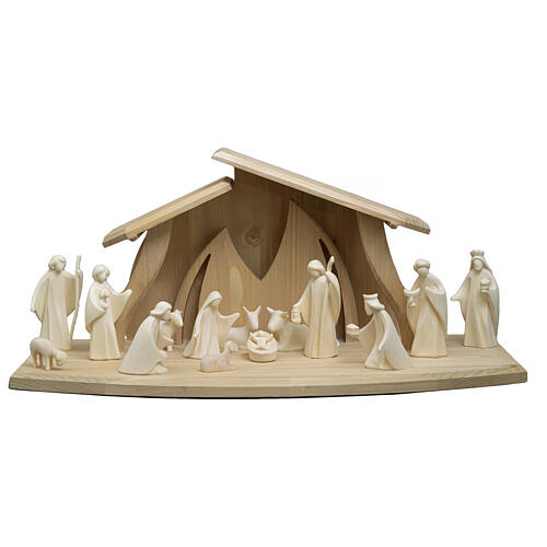 Crèche complète bois naturel Val Gardena Aram 17 pcs 10 cm 1