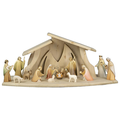 Aram Nativity Scene set, h 13 cm, 17 pieces, Val Gardena painted wood 1