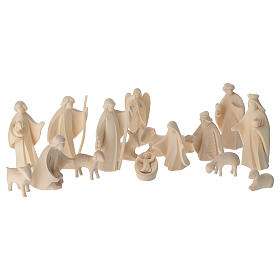 Nativity Scene complete set, 17 figurines of 13 cm, natural wood of Val Gardena, Aram collection