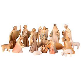 Complete nativity scene 7 cm Aram colored Val Gardena 17 pieces