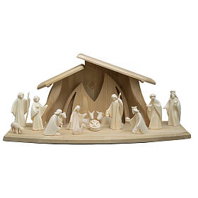 Complete Aram nativity scene 17 pieces 7 cm in natural Val Gardena wood