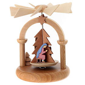 Spinning Christmas pyramid with the Holy Family, Val Gardena wood, 10 cm