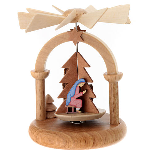 Spinning Christmas pyramid with the Holy Family, Val Gardena wood, 10 cm 2