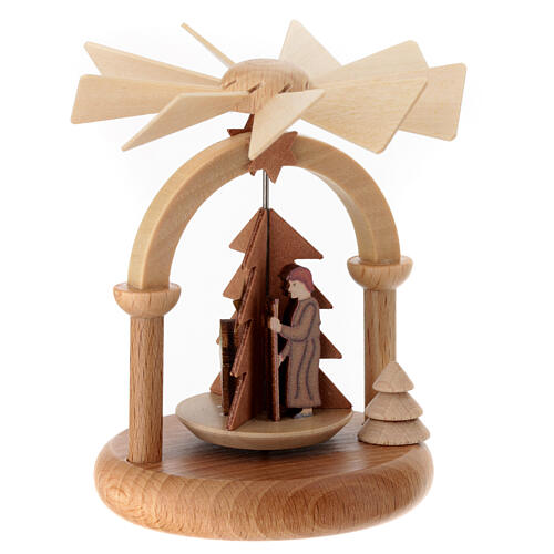 Spinning Christmas pyramid with the Holy Family, Val Gardena wood, 10 cm 3