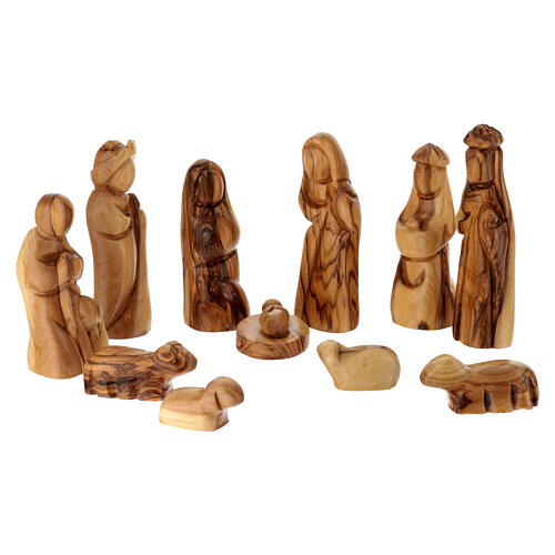 Stable with Nativity Scene set, 11 figurines of 10 cm and cut-out angel, olivewood, 20x25x15 cm 2