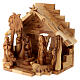 Stable with Nativity Scene set, 11 figurines of 10 cm and cut-out angel, olivewood, 20x25x15 cm s3