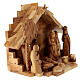 Stable with Nativity Scene set, 11 figurines of 10 cm and cut-out angel, olivewood, 20x25x15 cm s4