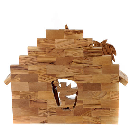 Stajenka z drewna oliwnego, 11 postaci 10 cm, anioł „Gloria” perforowany, 20×25×15 cm 6
