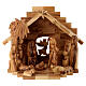 Stajenka z drewna oliwnego, 11 postaci 10 cm, anioł „Gloria” perforowany, 20×25×15 cm s1
