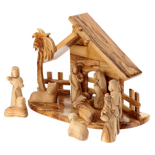 Stable with 8 cm Nativity Scene set, 11 characters, Bethlehem olivewood, 20x25x10 cm 4