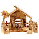 Stable with 8 cm Nativity Scene set, 11 characters, Bethlehem olivewood, 20x25x10 cm s1