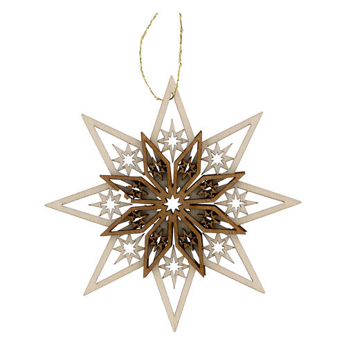 Val Gardena wooden ornament, three-layer star, 3 in 1