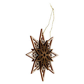 Adorno madera Val Gardena estrella tres capas 8 cm