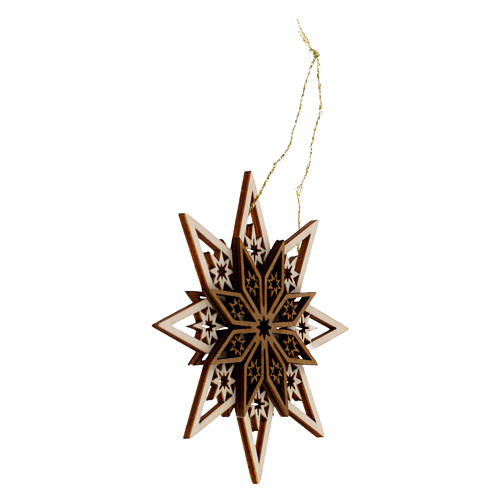 Enfeite em madeira Val Gardena estrela de três camadas 8 cm 2