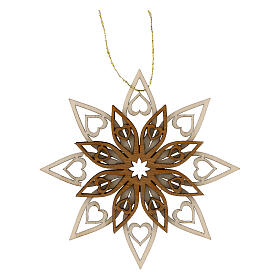 Adorno madera Val Gardena estrella con corazones tres capas 9 cm