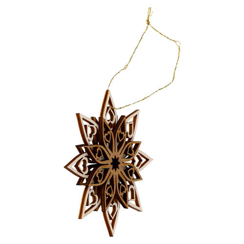 Adorno madera Val Gardena estrella con corazones tres capas 9 cm 2