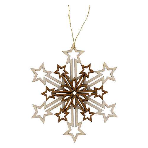 Addobbo legno Val Gardena fiocco di neve tre strati 9 cm 1
